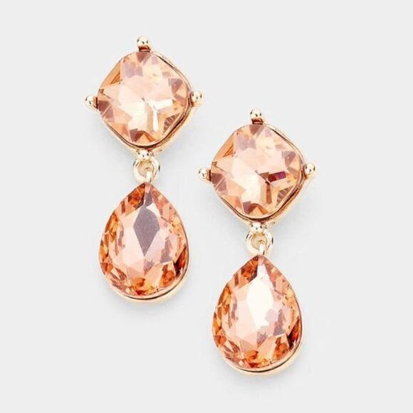 5/$25 Peach Crystal Teardrop Rose Gold Earrings - Picture 4 of 6